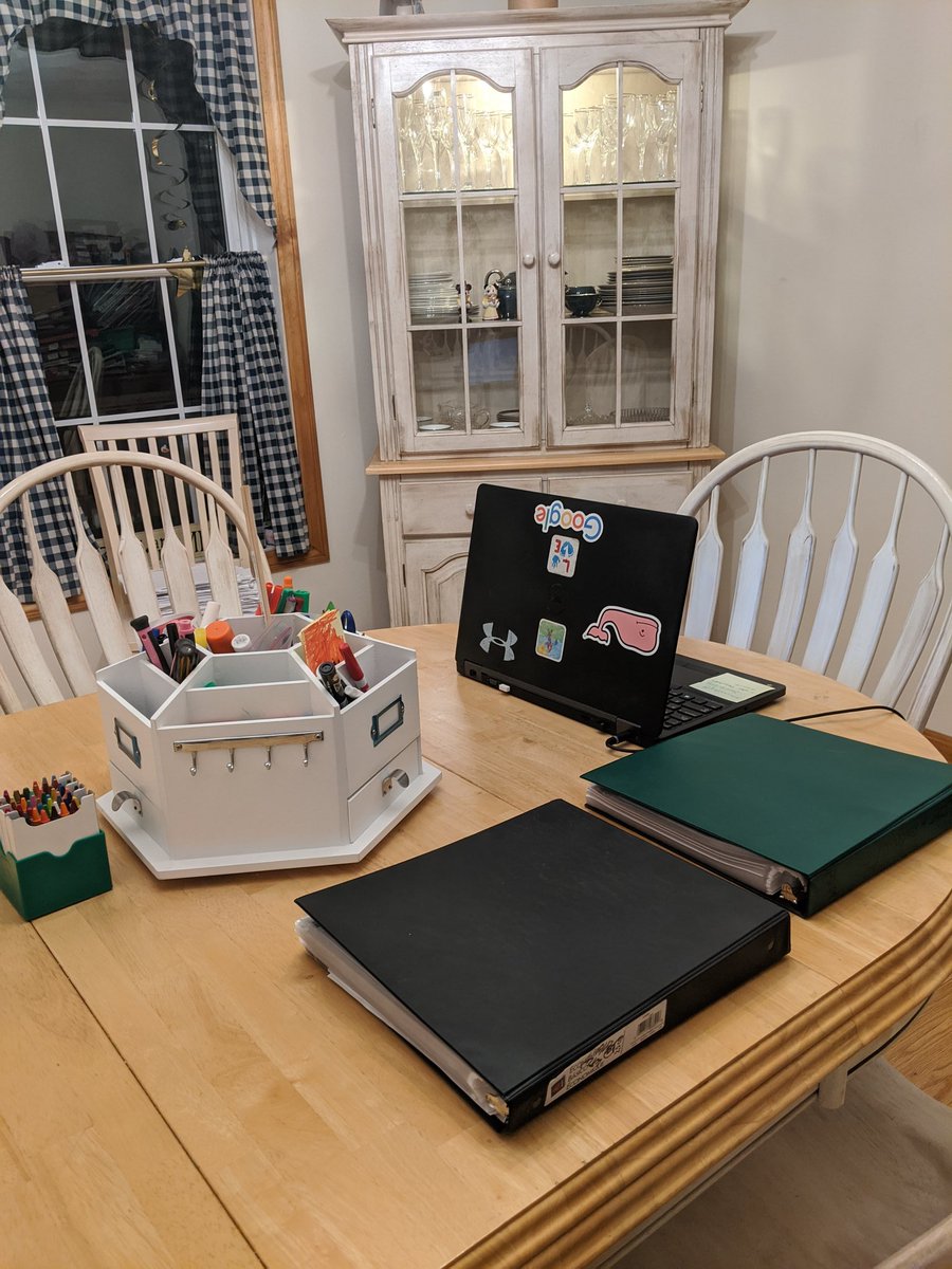 JodiBennett_NES's tweet photo. @NewfieldsElem  Spent today preparing for #remotelearning. #myoffice #myremoteclassroom #bestdecision So awesome to empower third graders by sending home Chromebooks and holding them responsible for checking emails from me (while also keeping parents looped in). https://t.co/wLt6Bt4bd2