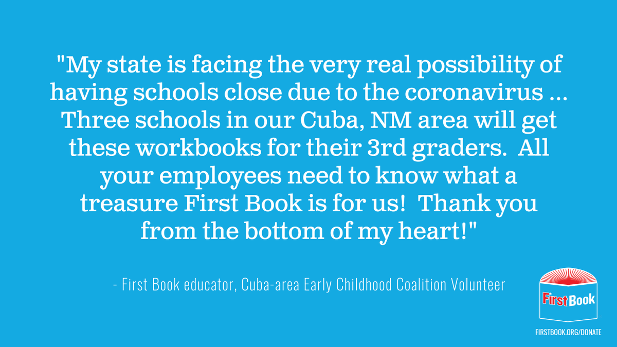 FirstBook's tweet photo. Amidst anxieties around #coronavirus, a #FirstBookCommunity educator reached out to us &amp; let us know school closures will not stop our work toward #equaled. We're proud to see the resources she received from us will help keep kids learning at home! https://t.co/iumih3DVX0 https://t.co/FbHnAdJ69K