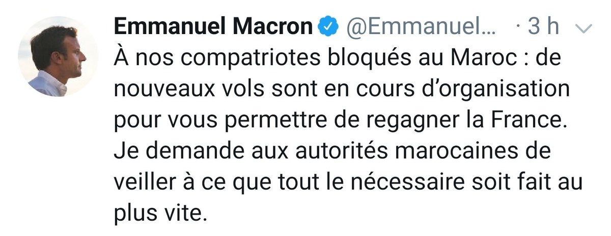 @EmmanuelMacron @Je demande !!! On te demande aussi de choisir tes mots Mr président! Exemple : Je souhaite que le Maroc veille à ce que .. Je sollicite, J'aimerai etc !! Tout le Robert et le Larousse est à votre disposition macron #macron #coronavirus #RoyaumecherifienDuMaroc !