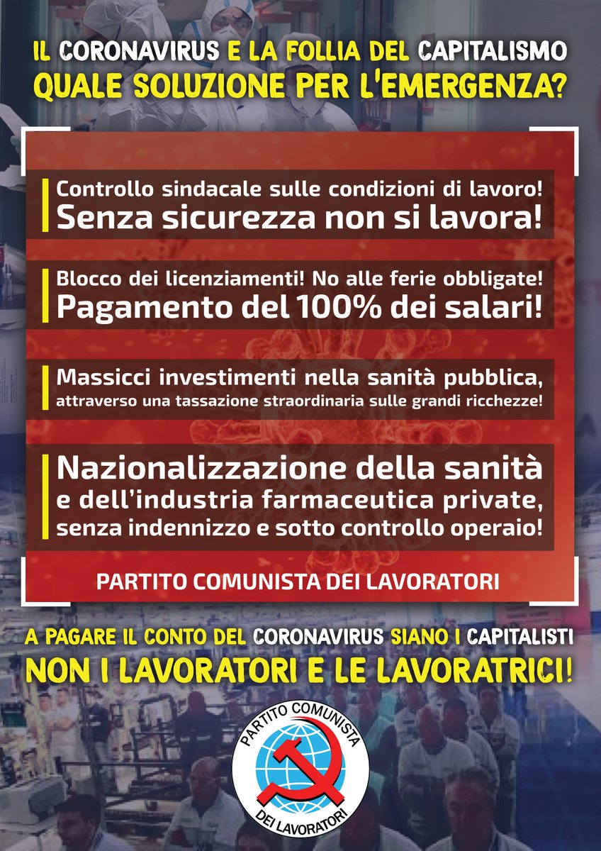 Ferrando_PCL's tweet photo. #Coronavirus --> https://t.co/9CaTZyyBND

*** NO AL PUGNO DI MOSCHE! LA SICUREZZA DEI LAVORATORI NON SI BARATTA! *** https://t.co/GadwSNESEd