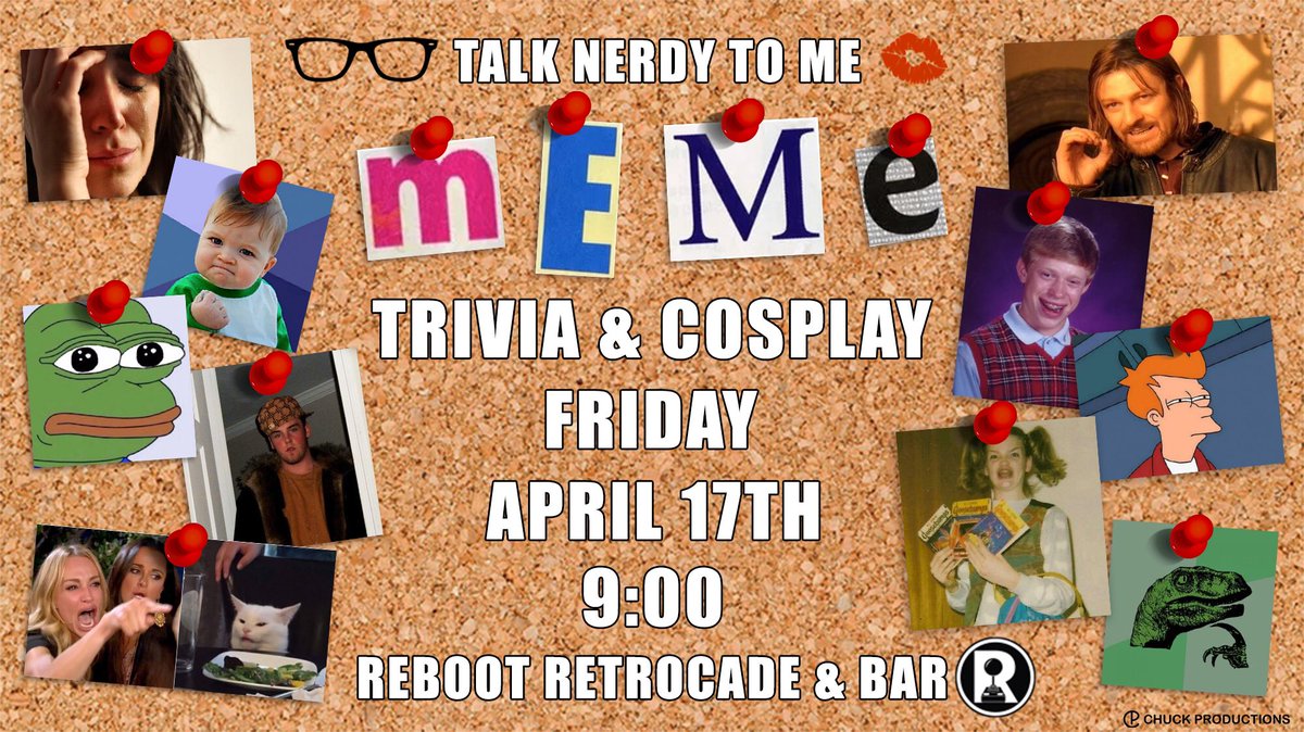 MemeThemeTrivia&amp;Cosplay at <a href="/RebootMacon/">Reboot Macon</a>! Questions about memes and meme culture. Prizes for top 3 teams and best meme costumes! Hosted by yours truly. Talk Nerdy to Me Trivia💋🤓 #trivia #trivianight #meme #memes #dtmac #downtownmacon #maconga #rebootmacon #rebootretrocadeandbar
