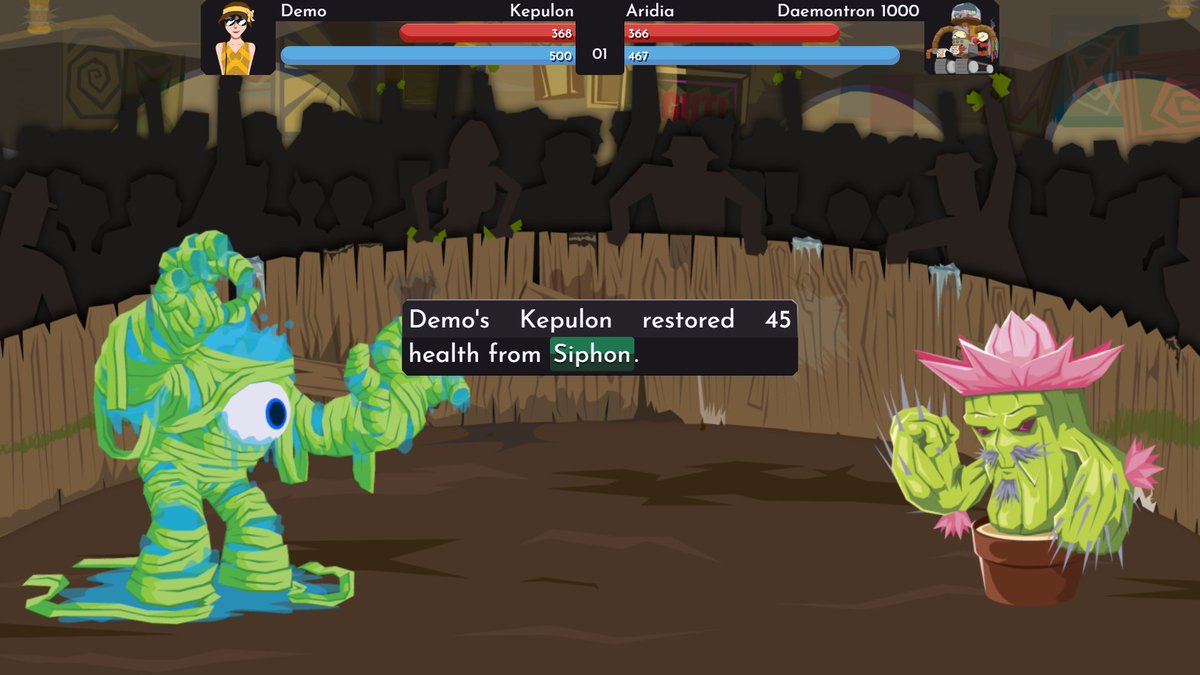DaemonClub's tweet image. Let us drain some of those CoViD-19 blues away with Siphon! A technique that lets you drain your enemies health and replenish your own!

Daemons featured today: Kepulon and Aridia
#Screenshotsaturday #gamedev #indiegame #Pokemon