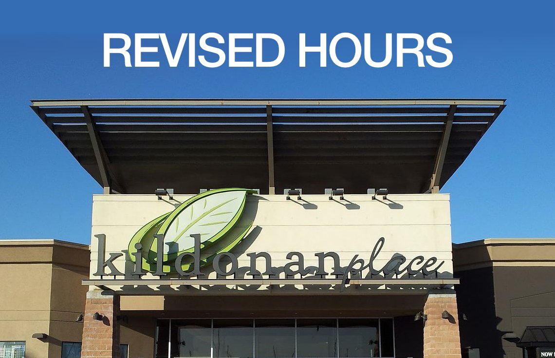 KildonanPlace's tweet photo. The safety and well-being of our guests and KP family is our top priority. To do our part in helping prevent the spread of COVID-19, effective Monday, Kildonan Place will be open the following reduced hours:
• Mon-Fri: 11am to 7pm
• Sat: 10am to 6pm
• Sun: 11am to 5pm https://t.co/itBL4g8mCN