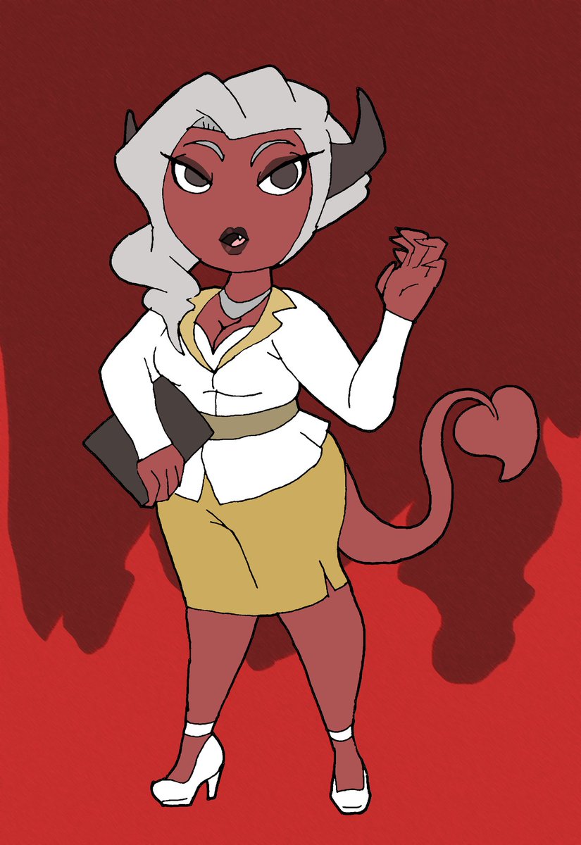 Time to present the charmingly threatning Lucille (her friends call her Lucy~). Demon businesswoman and Reverie's mother! She's just as lovely (but devious) as she looks~ #originalcharacter #oc #myart #myartwork #demon #milf #originaldesign #characterdesign #ArtistOnTwitter