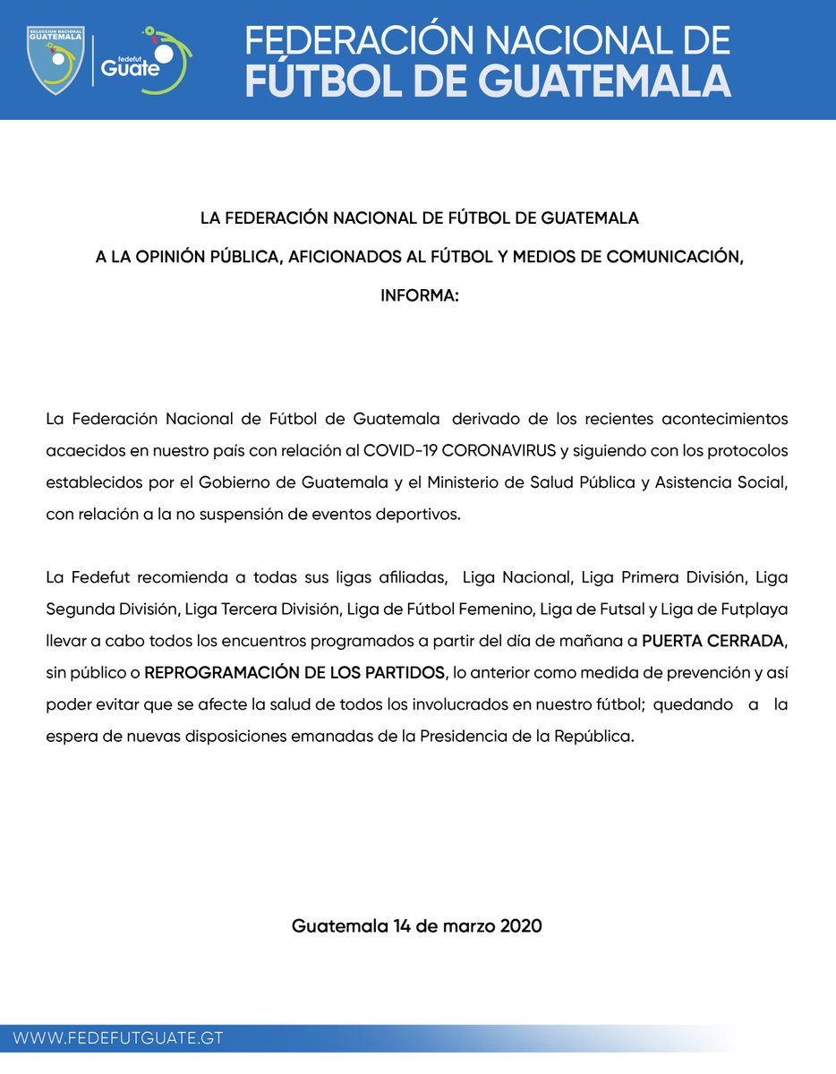 fedefut_oficial's tweet photo. | COMUNICADO DE PRENSA |
La Federación Nacional de Fútbol de Guatemala

Informa: https://t.co/jpBiymZLVi
