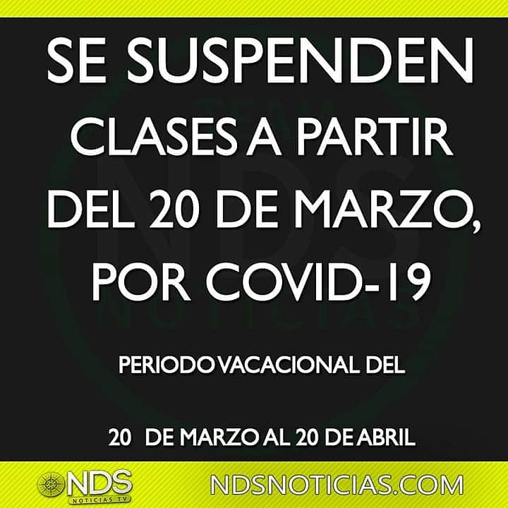 NDSNoticias's tweet photo. #AlMomento #NDS: POR #CORONAVIRUS SE ADELANTARÁN VACACIONES ESCOLARES DE SEMANA SANTA EN TODO MEXICO
#COVID19 #LaSep
Viernes 20 de marzo último día de clases en todos los niveles educativos, la reanudación de actividades el 20 de abril
Más información: https://t.co/2NjtpIROL0 https://t.co/6RO67Y6uDI