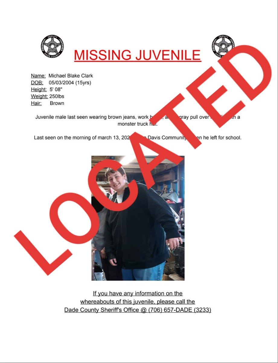 Dade_Sheriff's tweet photo. UPDATE!!

JUVENILE HAS BEEN LOCATED!! https://t.co/whNmbc8WZ2