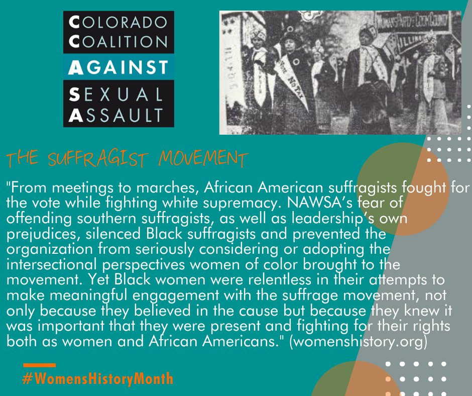 CCASAColorado's tweet photo. An often overlooked piece of history is how so many women had to struggle against discrimination within the suffragist movement. Be inspired for #WomensHistoryMonth! #InTheIntersections https://t.co/Dk1KF3nGDM