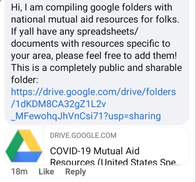 DentonFnb's tweet photo. Please share far and wide so everyone can get connected with local resources!
Organize to set up networks in your areas and add them to the document!!
#COVIDcollective #virusresponse #mutualaid #aidUS #aidnetwork #coronacollective #coronaaid
https://t.co/RGRS1IICXU https://t.co/4ZfDHwxEFG