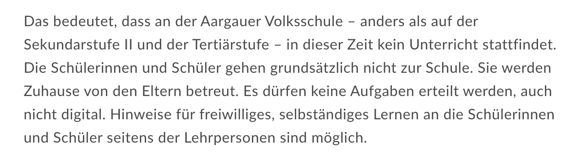 phwampfler's tweet photo. Krasse Unterschiede zwischen benachbarten Kantonen in Bezug auf die Interpretation von Schulausfall. 
@KantonZuerich: »Schule findet weiterhin statt«. 
https://t.co/hB8qQIY08N 
@kantonaargau: »es dürfen keine Aufgaben erteilt werden, auch nicht digital«
https://t.co/YWRS9bDozh https://t.co/uDLAfBvNHX