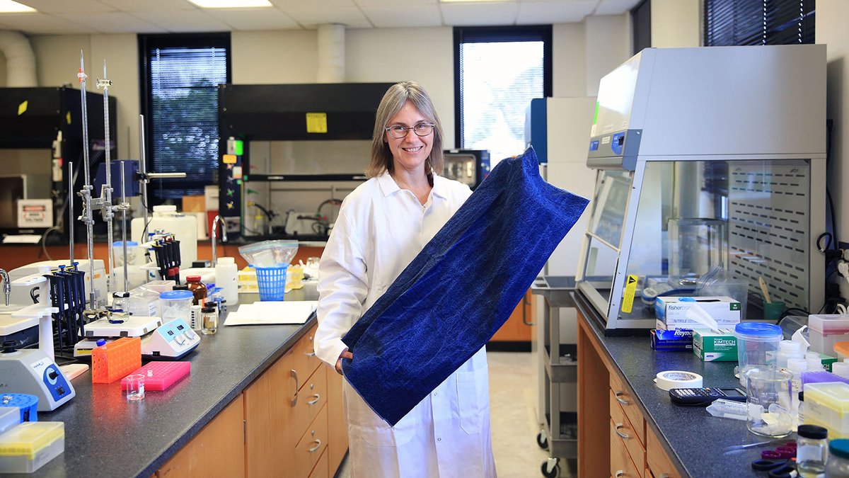 NCStateWilson's tweet photo. Textile Engineering, Chemistry and Science professor Sonja Salmon’s research seeks to resolve 3 issues: difficulties in textile recycling, the textile industry’s high water usage and inefficient and expensive filtration of wastewater and mixed-gas streams. https://t.co/fUYMB7kabG https://t.co/yzAXrop450