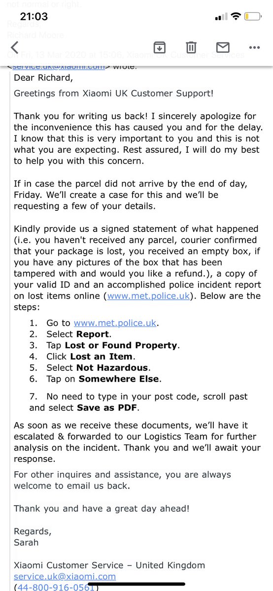 moorevfr's tweet photo. Please do not order from Xiaomi UK store read trust pilot reviews!
Order and paid for a phone never arrived to UK got lost/stole in France.
Customer service won’t resend or refund demand:
Copy of ID
Written signed statement
UK Police report.
Holding my payment ransom!
Disgusting. https://t.co/qqxE7mDSje