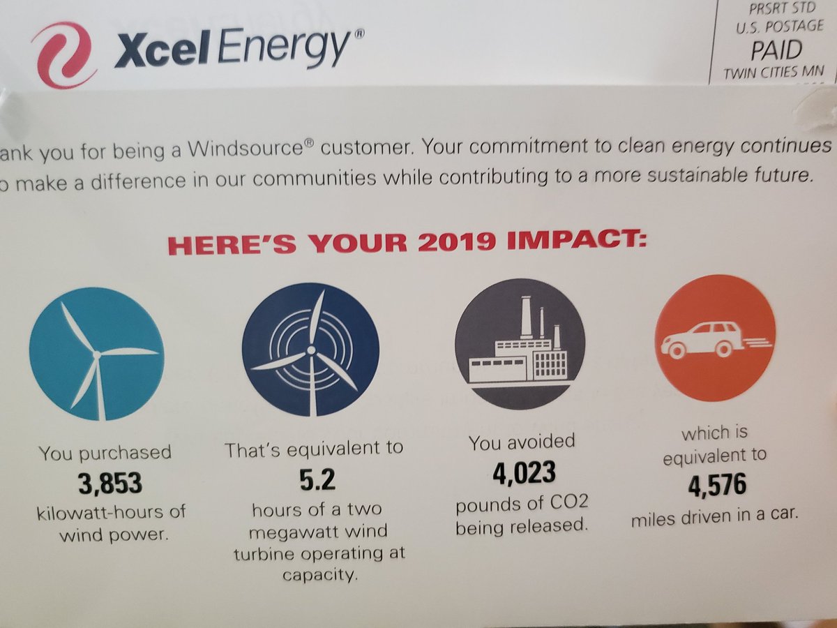 JenWenKad's tweet photo. #Windsource is a pretty sweet program from @XcelEnergyMN that let's us buy 100% of our energy from wind. This sort of thing makes a huge difference, and is why we need to #electrifyeverything and completely move off of fossil fuels of all kinds. https://t.co/XOerWKCXsH