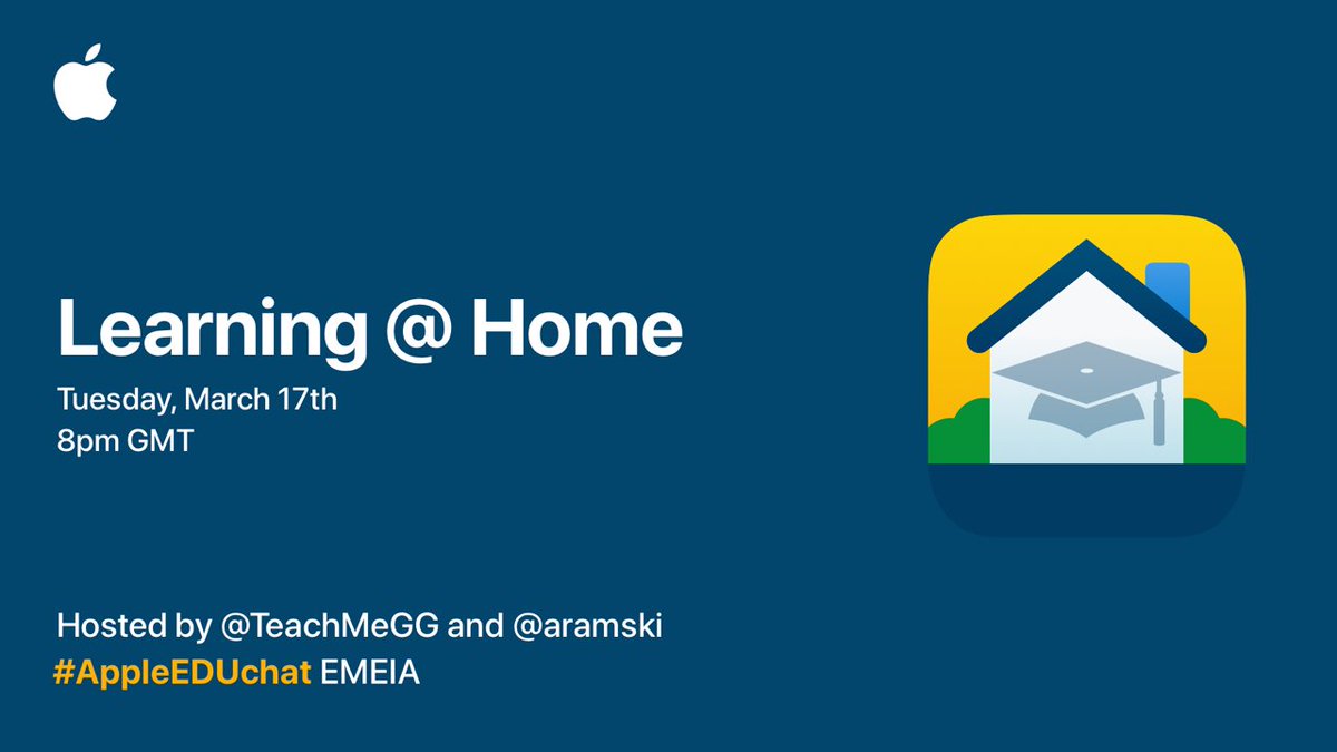AppleEDU's tweet photo. Join @TeachMeGG and @aramski to discuss strategiesย for effective learning at home. EMEIA #AppleEDUchat Tuesday, March 17th 8pm GMT. https://t.co/cSNm0rmFL8