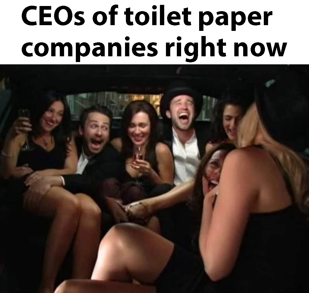 maxweels's tweet photo. CEOs of Toilet Paper Companies Right Now #COVIDー19 #coronavirus #lotuspaper #scottpaper @edwardirvinscott 🤣 #COVIDmeme #COVIDmemes https://t.co/sdlmV4iUJR