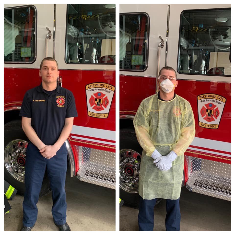 BCFDL734's tweet photo. Due to the COVID-19 pandemic, your local first responders in Baltimore City will now be wearing personal protective equipment on certain calls to help prevent the spread of the virus. 
#BaltimoreFirefighters #Local734 #IAFF #PrideProtectingPeople @Local964Prez @IAFFNewsDesk https://t.co/5ZmiWjp1rx