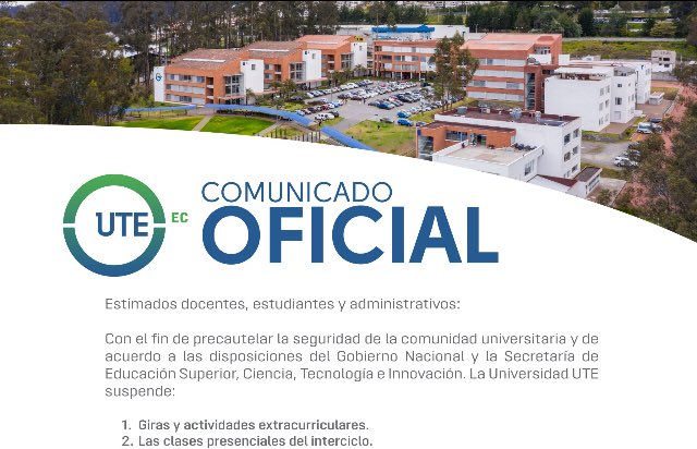 UTEoficial's tweet photo. 🛑#ATENCIÓN | Informamos a nuestros DOCENTES y ESTUDIANTES del #INTERCICLO, que la información para clases virtuales fue enviada a sus correos electrónicos. Por favor estar atentos a los comunicados que emite la @UTEoficial. #quedateEnTuCasa #quedateencasa #COVID19ec https://t.co/Oo2pd5mzR5
