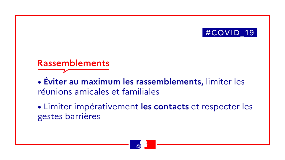 gouvernementFR's tweet photo. Pour lutter contre la propagation du #Covid_19, limitez les contacts et respectez les gestes barrières. https://t.co/oV5pR2soXs