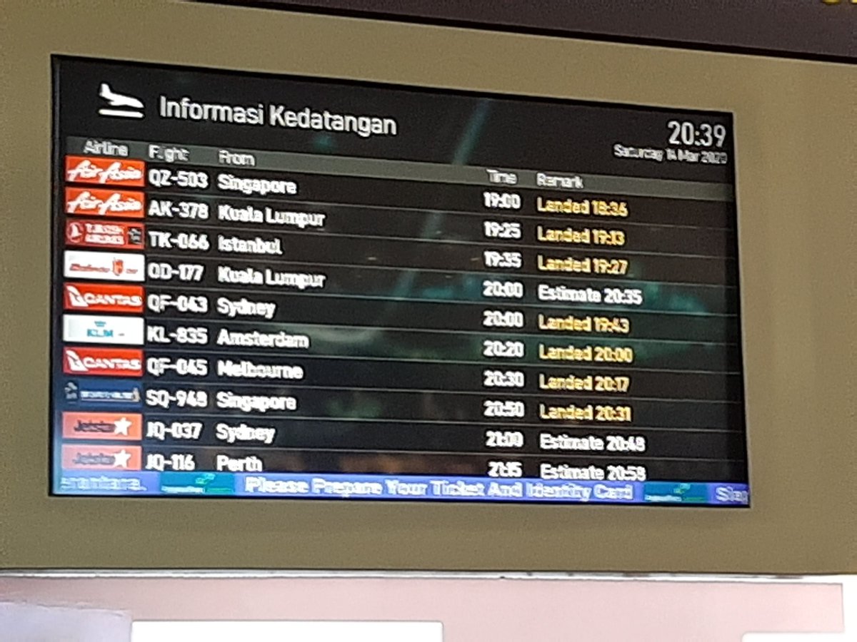 clugten's tweet photo. Bali International airport is not deserted! My friends from the Netherlands arrived last night (14 March). #Bali #baliholiday #indonesia #coronabali https://t.co/hs2K1CcuGC