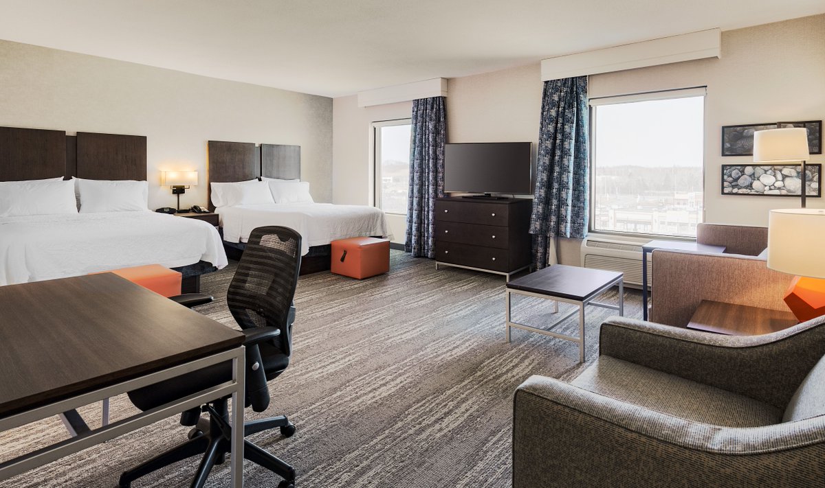 HamptonHalifax's tweet photo. Our suites have everything you need! Relax in one of our studio suites, featuring either two queen Clean and Fresh Hampton Beds or one King, a plush sofa bed and 50 inch TV in the sitting area! https://t.co/EyCIKrJT5X