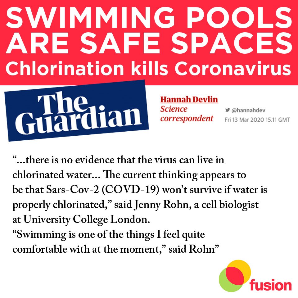 FusionLewisham's tweet photo. Hannah Devlin, Science C’spondent for The Guardian &amp; former Science Editor of The Times supports use of swimming pools. See interview in today's Guardian with Jenny Rohn, cell biologist at University College London. Public Health England &amp; Swim England express the same position https://t.co/uYc2OlF6b2