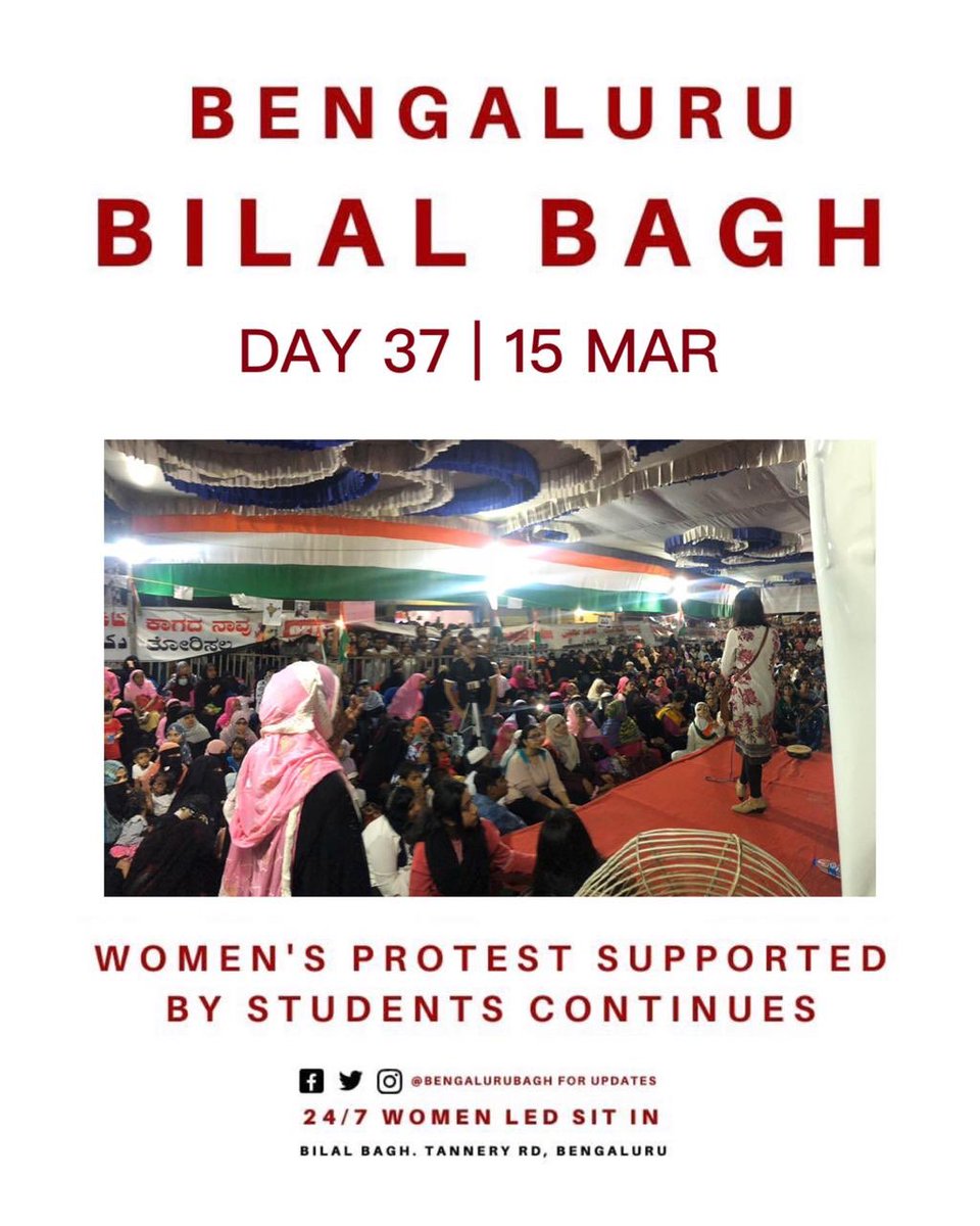 BangaloreBagh's tweet photo. Womxn Are becoming stronger and stronger .!

Day 37 
15March 2020 

Join Bengaluru Bilal Bagh. https://t.co/a2zh07bdOy