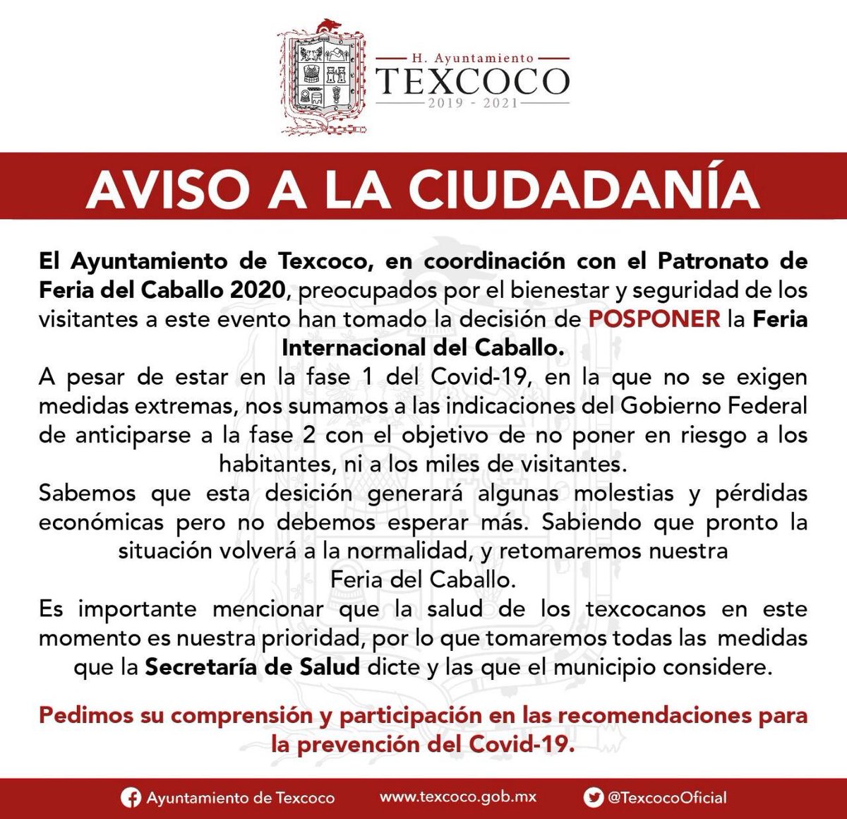 Se pospone la #feriadelcaballo  en #texcoco