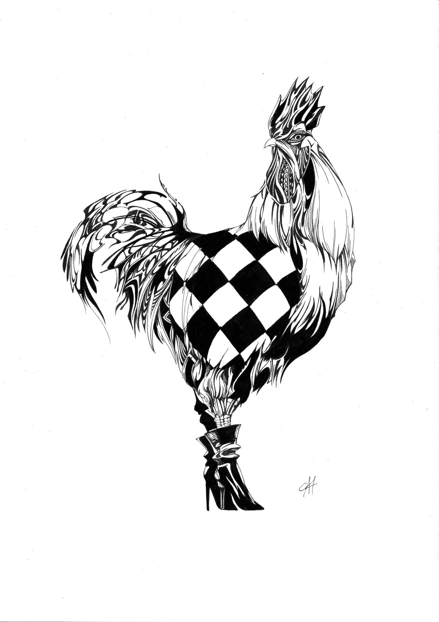 Gai ﾄﾗｲﾊﾞﾙﾃﾞｻﾞｲﾅｰ ニワトリコレクション増えてる トライバル Tribal ニワトリ ペン画