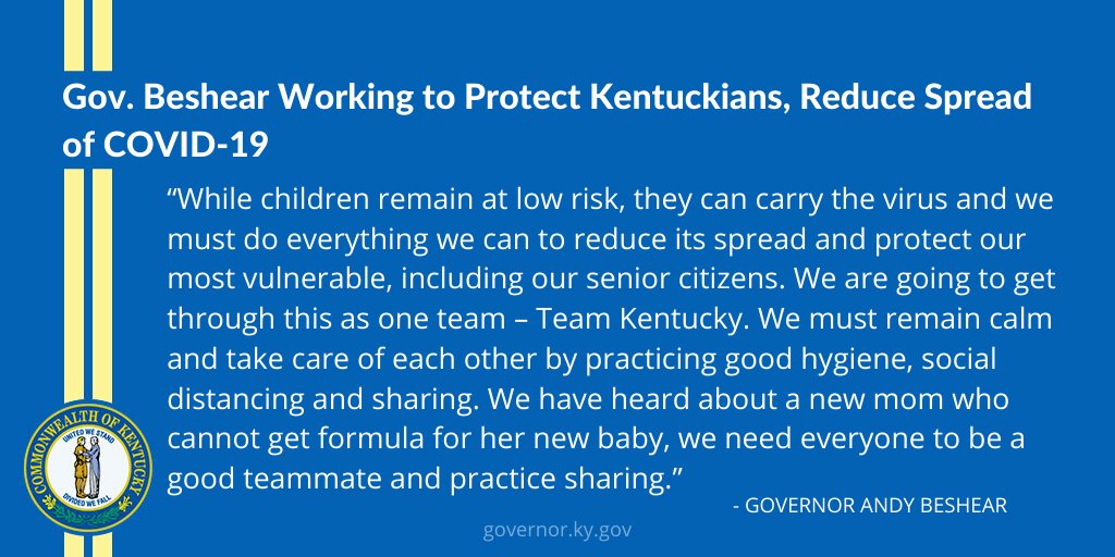 GovAndyBeshear's tweet photo. 18 positive #COVID19 cases; Childcare centers to prepare for closure; Hospitals to cease elective procedures https://t.co/pAX6tdK6kV https://t.co/aRd6L6v8x5