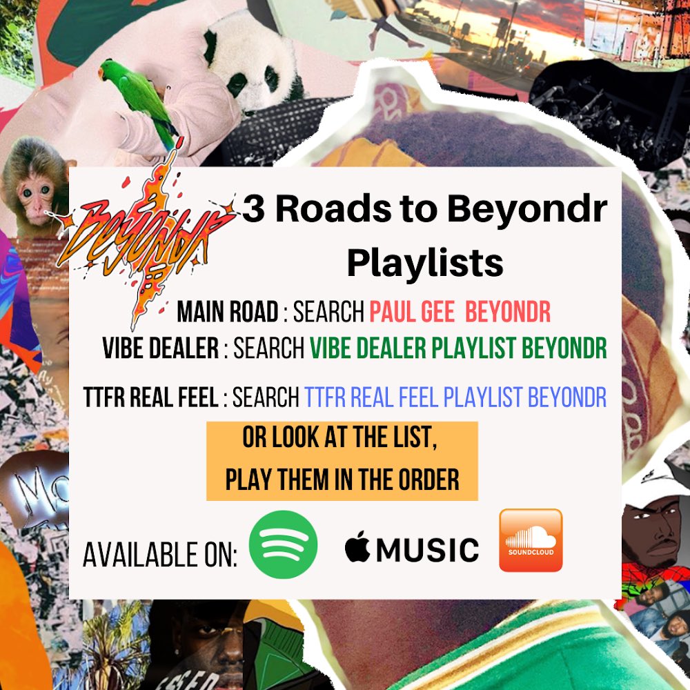 PaulGeeTV's tweet photo. ๐ฃYERRR!
We wanted this album to move your emotions in some way. So we have the โ3 Roads To #Beyondrโ playlist, that will give you 3 different feelings when you listen to the songs in these tracklists. CLICK BIO to get to playlists! Add these playlists OR create a playlist https://t.co/rs4Lsfj229