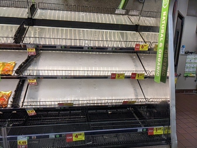 kotlarakesh's tweet photo. I fondly remember an episode in "The Americans" where they show the  empty isles of a grocery store in Russia. Fast forward to 2020 here is the scene at Kroger.  Don't know what comes next. Apocalypse ahead #coronavirus https://t.co/NNce8kqv6I