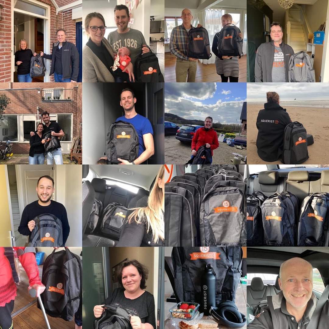 Squerist's tweet photo. Vandaag zijn wij 15jaar! Onder het motto ‘als jij niet naar het feest kan komen, brengen wij het feest naar jou’ hebben wij cadeautjes rondgebracht! #mensop1 #verderbrengen #squerist #wijkomenbijjelangs #stapjeverdergaan #hartverwarmend #jubileum #verjaardag #greatplacetowork https://t.co/nc2h1as2Wy
