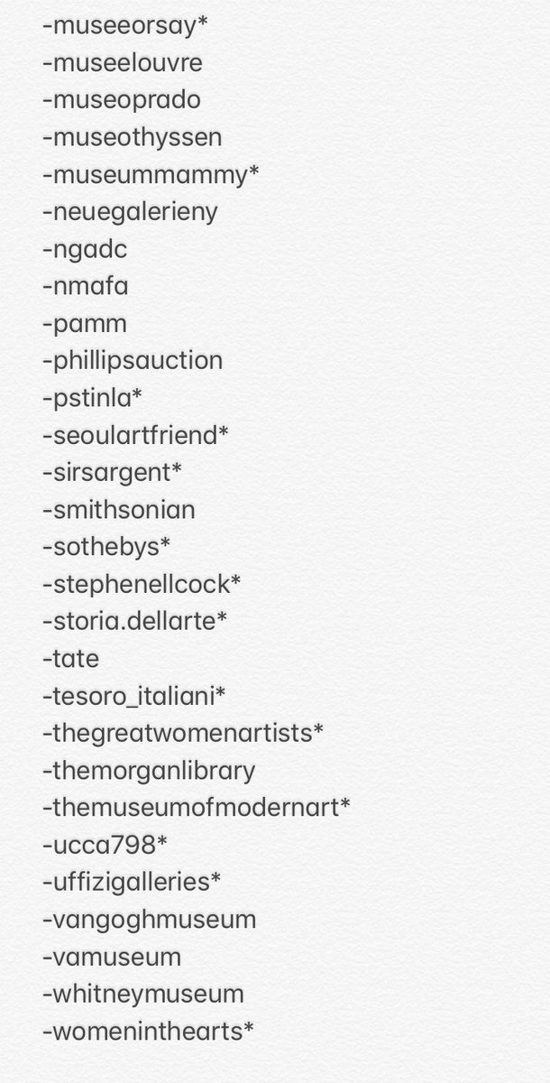 INSTAGRAMi mostly use instagram to find new works rather than twitter/facebook/etc because i find it to be an easier platform to digest visual content. i’m sure many of my recommendations, especially museums and galleries, also use twitter. list by username in the doc below: