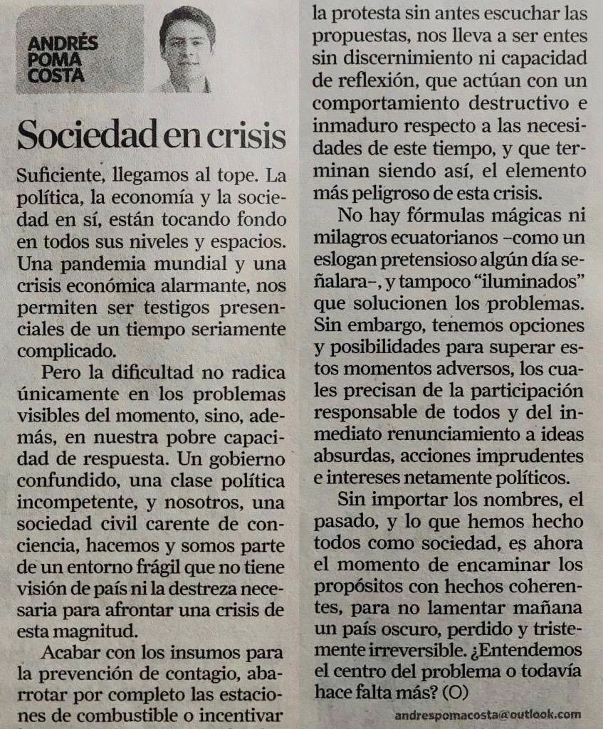 Los tiempos de crisis revelan quienes somos; nosotros, en la situación actual, un ejemplo lamentable. A propósito de estos días de conmoción, mi reflexión de hoy.

#DiarioLaHora #Ecuador #COVID19ec #CrisisMundial #artículo #opinión