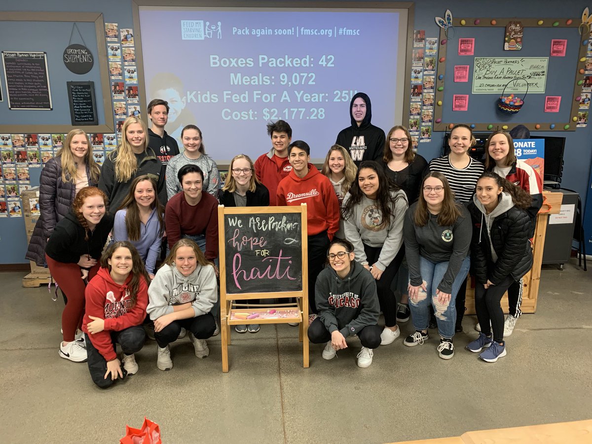 MWHS_NHS's tweet photo. Great time tonight packing food for Haiti! https://t.co/tMqKPQmh3t