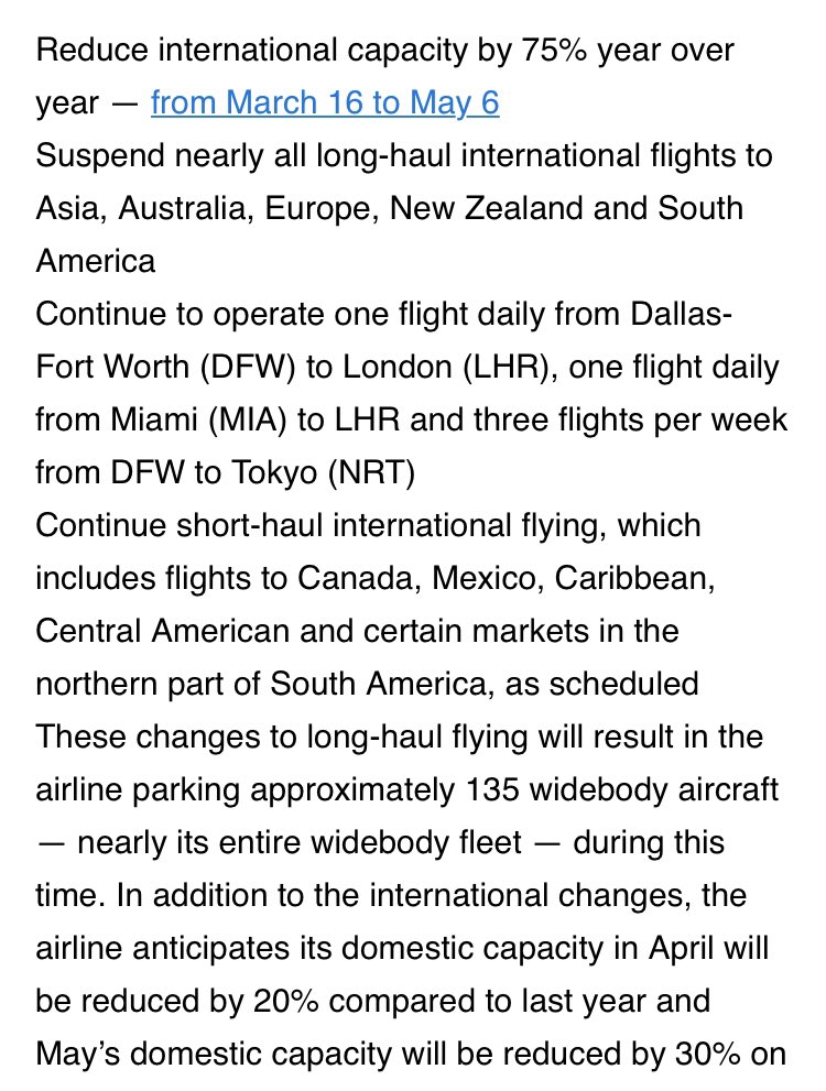davidshepardson's tweet image. Breaking: @AmericanAir is cutting international flights by a staggering 75% through May 6
