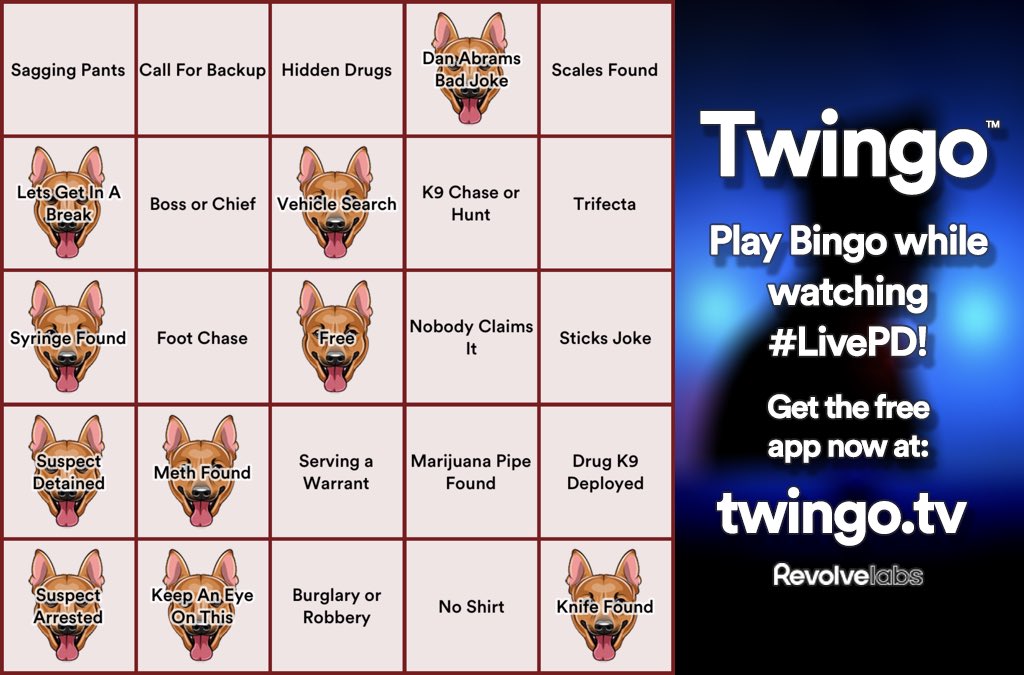 Watching #LivePD playing <a href="/TwingoApp/">Twingo Bingo</a>
Card check? ⁦<a href="/nanafrey7/">Nana-Guardians of the Night</a>⁩ ⁦<a href="/rufkutdiamnd/">Rusti Rollings 🏴‍☠️🇺🇸🇺🇦🌊🌻</a>⁩ <a href="/68_babygirl/">68_babygirl</a>⁩ ⁦<a href="/ErinE77/">Jer 29:11</a>⁩ ⁦<a href="/camela415/">Cami ~ I HAVE YOUR 6~⚾💚🚔💞🐕❣🐈💞🚔💙⚾</a>⁩ ⁦<a href="/MTumarkin/">M Tumarkin</a>⁩ ⁦<a href="/TrulyVosberg/">Truly Roberts Vosberg</a>⁩ @JubithB09311339 ⁦<a href="/TracyIrlene4/">FUTUREK9OFFICERJAVIER🙏👮🐕🚔💙</a>⁩
