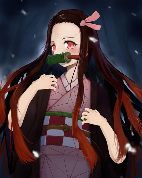 73すけさんがTwitterに投稿した竈門禰豆子(鬼滅の刃)のイラスト。