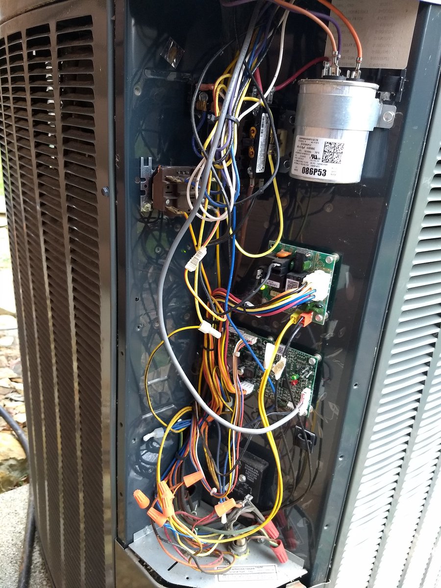 lowattinc's tweet photo. Heat pump was acting up some today.  Time to rewire the system, because... it's Saturday and sunny.  Condensate float switch had failed. https://t.co/UJGjD2ooGV