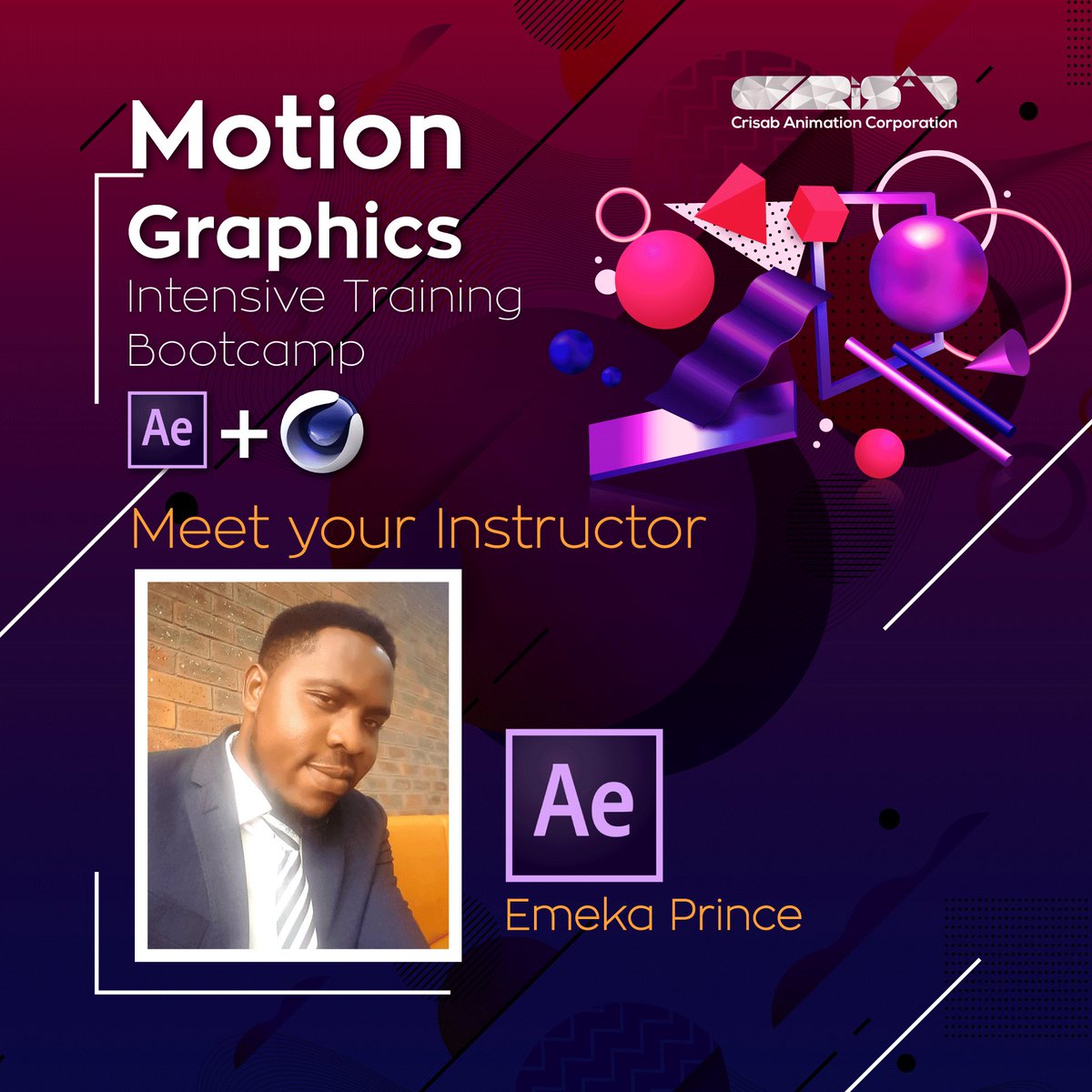 CrisabAnimation's tweet photo. Meet your Aftereffect instructor. Prince Emeka. With over a decade of experience. @CrisabAnimation
..
#graphics #3danimation #2danimation #motiongraphics #animation2d #animationvideo #lagosbusiness #startup #nigeria #smallbusiness #training #lagostraining
#lagosyouth #youth https://t.co/pYUsFpO9mL