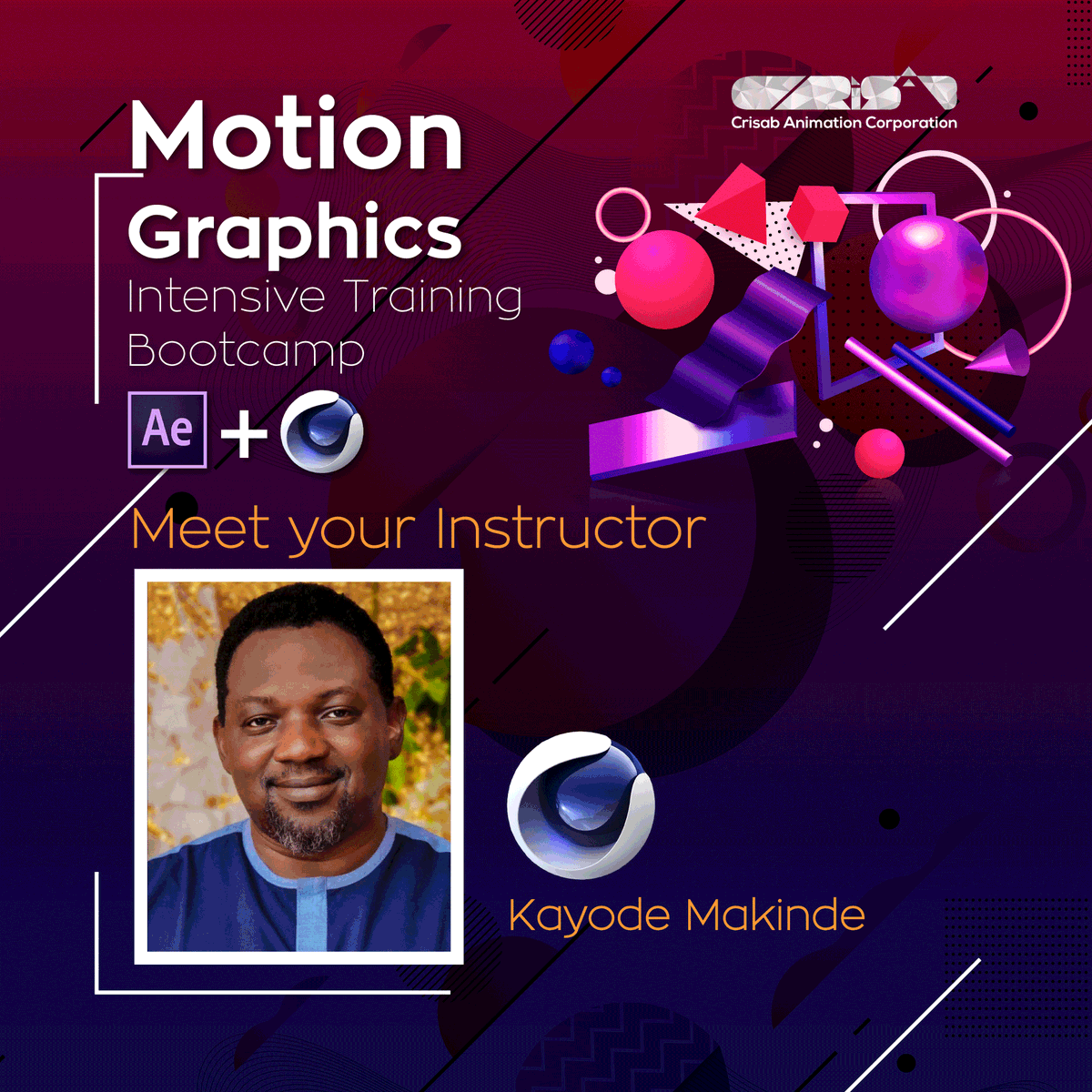 CrisabAnimation's tweet photo. Meet your Cinema 4D instructor. Kayode Makinde, a veteran in 3D motion graphics.
#graphics #3danimation #2danimation #motiongraphics #animation2d #animationvideo #lagosbusiness #startup #nigeria #smallbusiness #training #lagostraining
#lagosyouth #youth https://t.co/sLFVC0gjUl