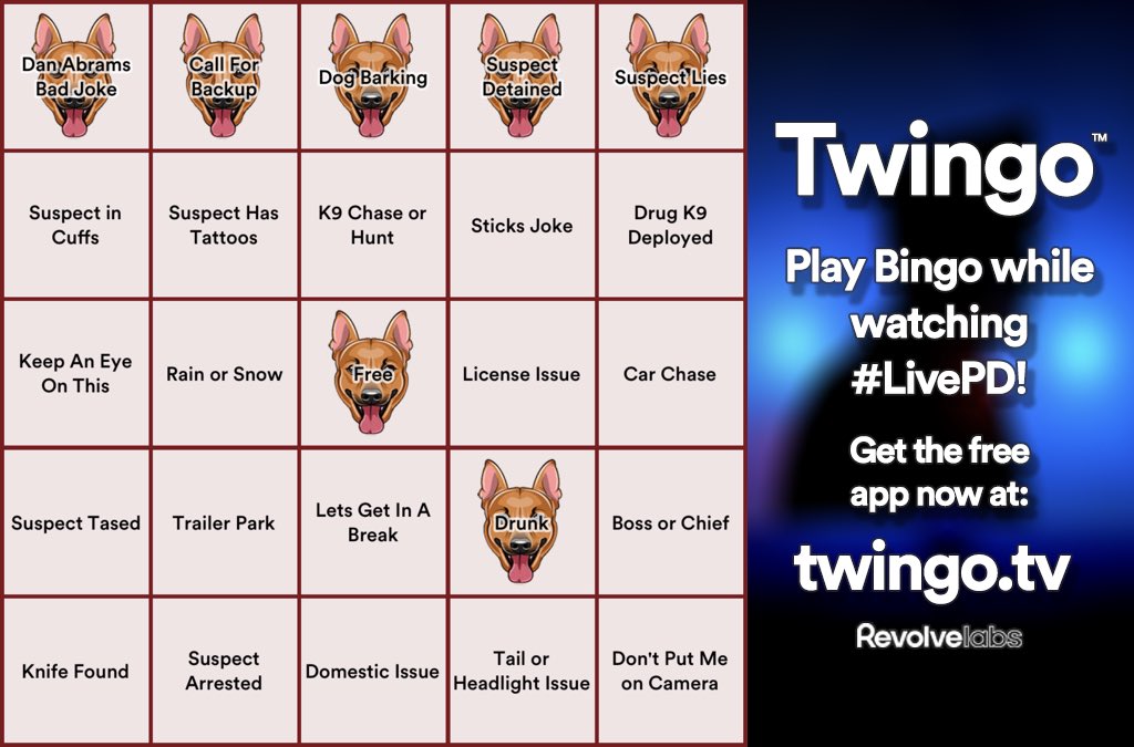 Watching #LivePD playing <a href="/TwingoApp/">Twingo Bingo</a>
Card Reset Bingo! ⁦<a href="/nanafrey7/">Nana-Guardians of the Night</a>⁩ <a href="/68_babygirl/">68_babygirl</a>⁩ ⁦<a href="/ErinE77/">Jer 29:11</a>⁩ ⁦<a href="/rufkutdiamnd/">Rusti Rollings 🏴‍☠️🇺🇸🇺🇦🌊🌻</a>⁩ ⁦<a href="/MTumarkin/">M Tumarkin</a>⁩ ⁦<a href="/TrulyVosberg/">Truly Roberts Vosberg</a>⁩ ⁦<a href="/camela415/">Cami ~ I HAVE YOUR 6~⚾💚🚔💞🐕❣🐈💞🚔💙⚾</a>⁩ ⁦<a href="/JodiMerritt2015/">Jodi Merritt</a>⁩ ⁦<a href="/CarolinaAsh/">Ashley D.</a>⁩ ⁦<a href="/TracyIrlene4/">FUTUREK9OFFICERJAVIER🙏👮🐕🚔💙</a>⁩ <a href="/JudithB09311339/">judi</a>