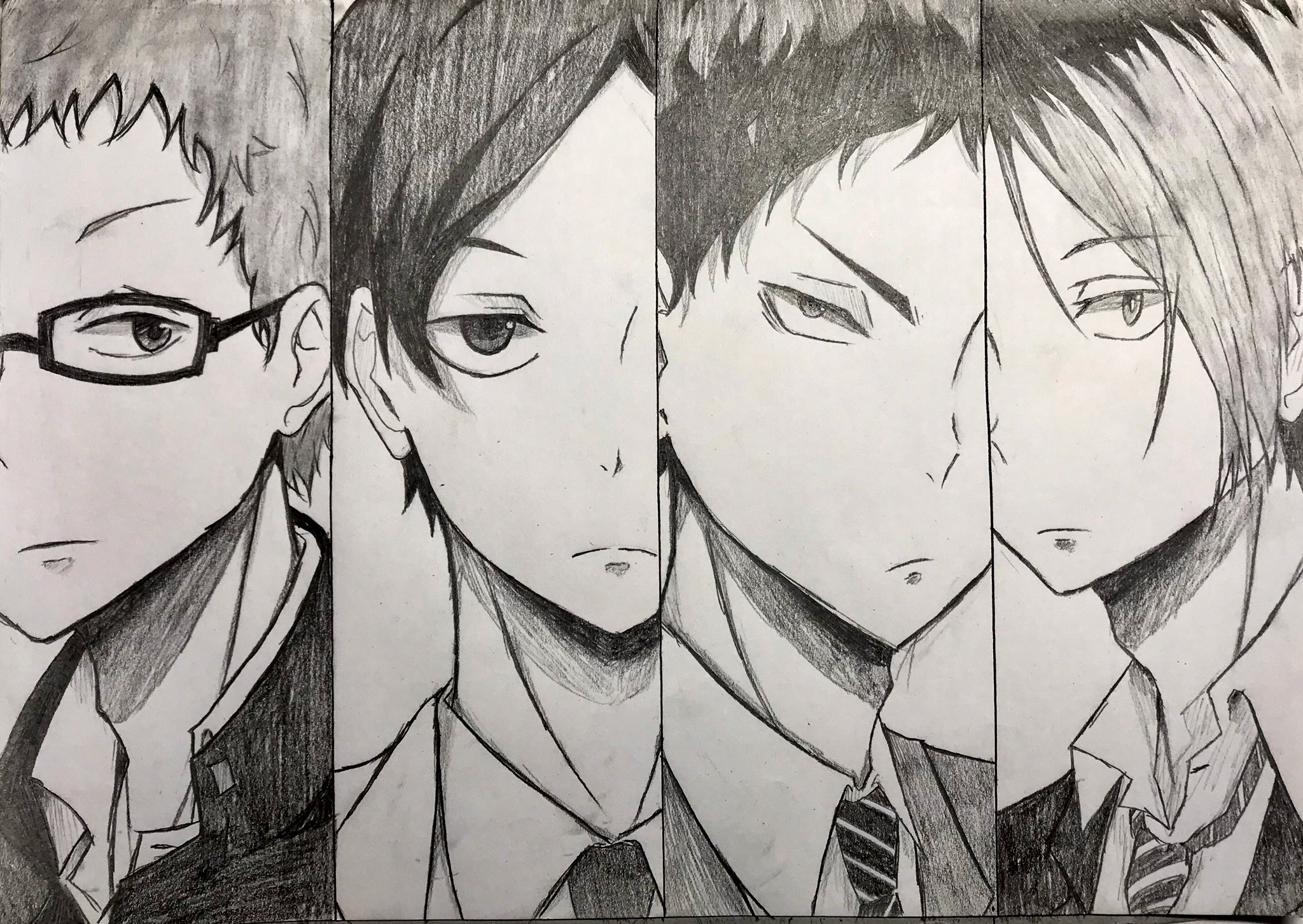 تويتر とき على تويتر ハイキューの無気力組描きました 意外と上手くかけたのでは 殴 ハイキュー 無気力組 月島蛍 国見英 赤葦京治 孤爪研磨 イラスト T Co Dv6p7zkwag