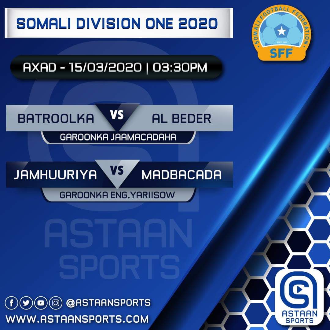 ShacbaanMedia's tweet photo. Kulamada Maanta ee Horyaalka Heerka Labaad Somali Division One 2020. https://t.co/meDs8bGyWe