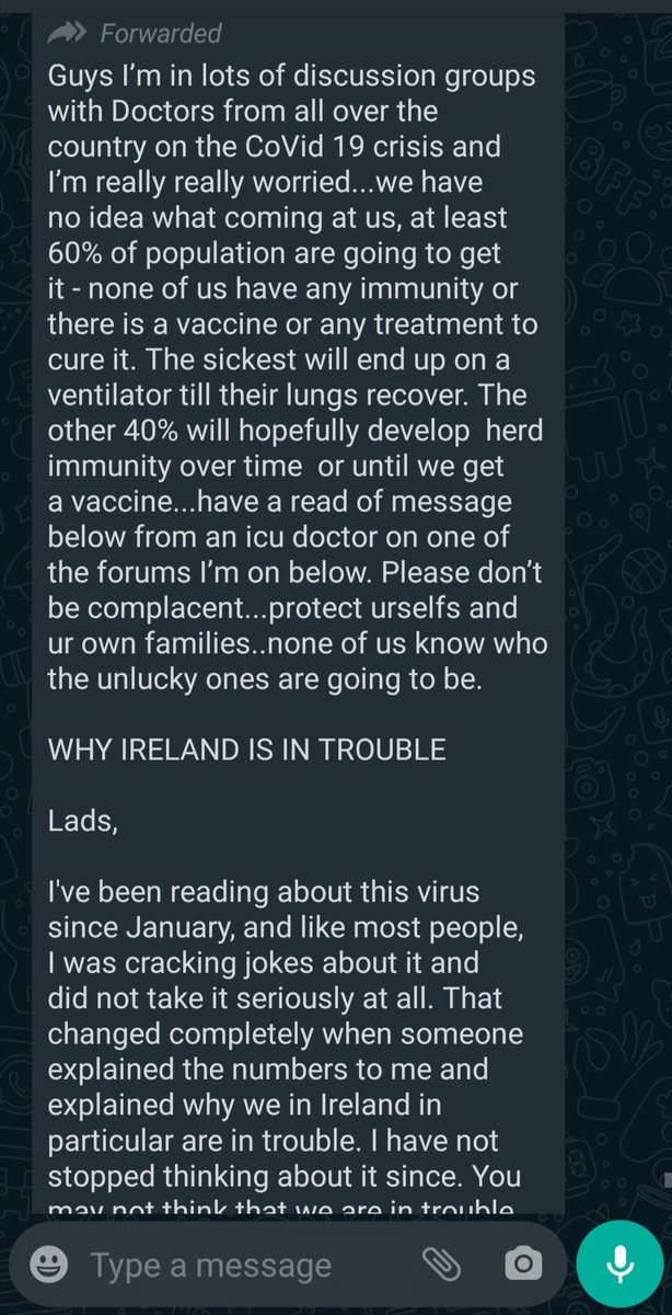 SL_Mahon's tweet image. I woke up to a text this morning and I think some Irish people need to read it. It's not fake news or scaremongering. It's the truth #Coronavirusireland