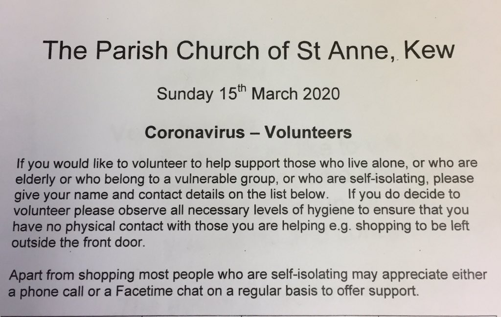 saintanneskew's tweet photo. Could you volunteer to help those who are self-isolating? Or would you like someone to call you or help with practical tasks? If so, let us know. https://t.co/aaKbNP5irO