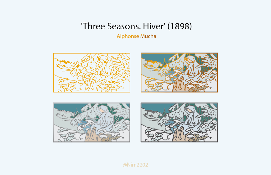 Nim2202's tweet photo. 'Hiver' (1898)
마지막 연작인 '겨울'은 두 번째 '사계'시리즈의 겨울과 비슷한 망토를 쓴 여인은 나른한 모습으로 나무에 기댄 모습이 담겨 있습니다.

#뱃지 #뱃지도안 #명화 #알폰스무하 #AlphonseMucha #AlphonseMariaMucha #pin #pinbadge https://t.co/mu4ynOroqd
