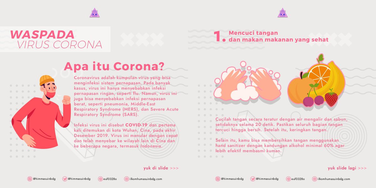 HimmasUINbdg's tweet photo. [BERITAHU: Cegah COVID-19] ⁣
Assalamualaikum Himmas!
⁣
Di Indonesia sudah tercatat sebanyak 96 orang yang terkena virus corona. Tapi jangan panik dulu🤗 Kita cegah dengan melakukan hal-hal berikut 

Narahubung:⁣
085721148718 (Fauzan) 
⁣
#InHumasWeTrust ⁣
#AingHumasBlought⁣ https://t.co/D6jrVKZ06J