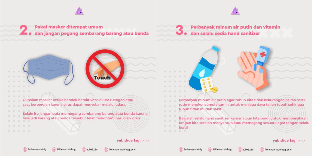 HimmasUINbdg's tweet photo. [BERITAHU: Cegah COVID-19] ⁣
Assalamualaikum Himmas!
⁣
Di Indonesia sudah tercatat sebanyak 96 orang yang terkena virus corona. Tapi jangan panik dulu🤗 Kita cegah dengan melakukan hal-hal berikut 

Narahubung:⁣
085721148718 (Fauzan) 
⁣
#InHumasWeTrust ⁣
#AingHumasBlought⁣ https://t.co/D6jrVKZ06J
