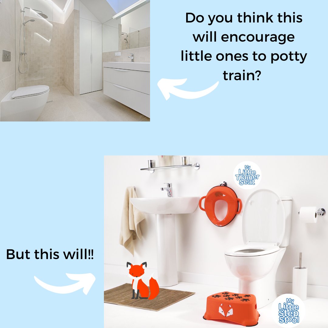 Do you think a boring looking bathroom will help toilet train your little one? Making the bathroom fun with a cute My Little Trainer Seat and Stool will help speed the process up!